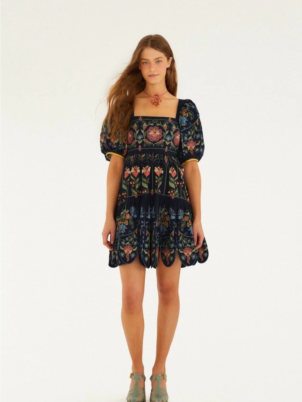 FARM Rio Stitched Garden Navy Blue Mini Dress NWT